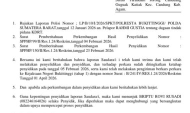 Polisi Respons Laporan Warga, Polresta Bukittinggi Pastikan Proses Hukum Kasus Kekerasan Dalam Rumah Tangga Tetap Berjalan Meski Tersangka Tidak Ditahan